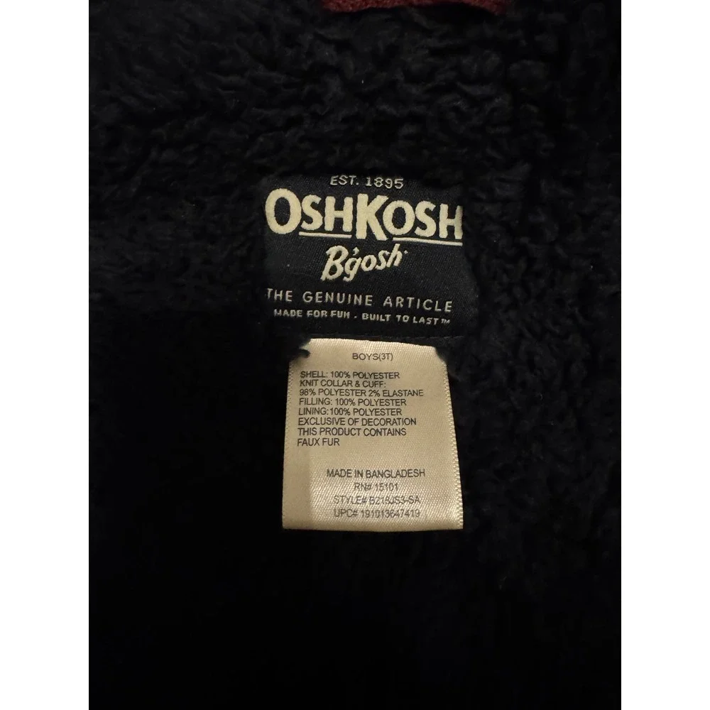 OshKosh Bgosh Boys Tan Khaki Sherpa Lined Hooded‎ Winter Jacket Coat 3T